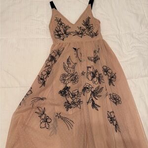 Express Pink Tan Asymmetrical Maxi Dress Sleeveless V-Neck